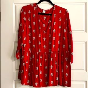 Old Navy Red Peplum Top with Aztec Print